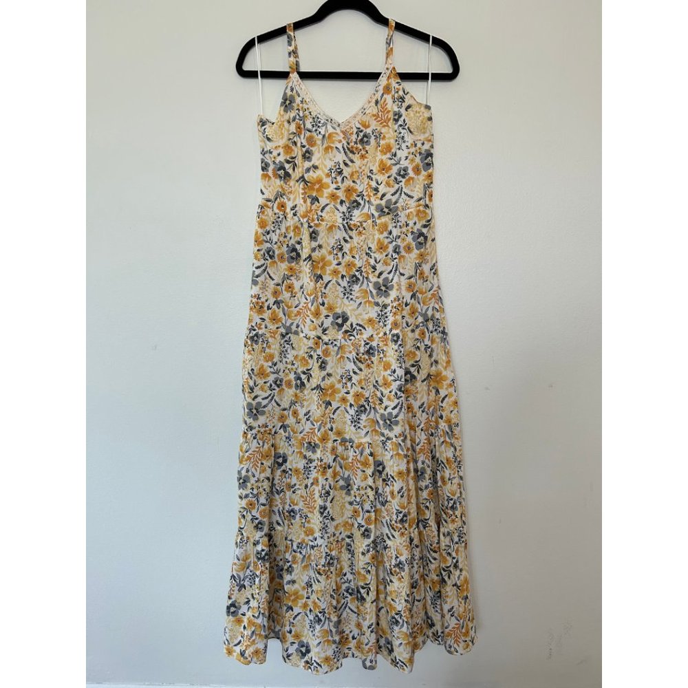 Joie Yellow & Grey Floral Tiered Maxi Dress